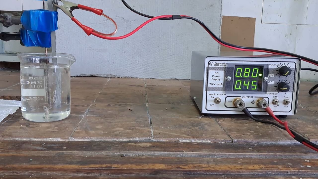 Electrolysis of hydrochloric acid (test of power supply unit)